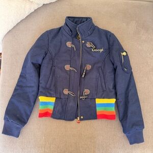 COOGI Navy Jacket with Red Yellow Green Blue Stripe Hem